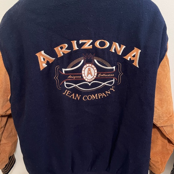 Vintage Arizona Jean Co. Varsity Bomber Jacket Size: Large Navy Wool Blend-Suede - Picture 5 of 5